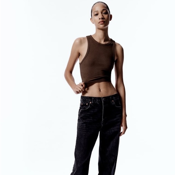 Zara Brown Ribbed T-Shirt Tank - Picture 4 of 10